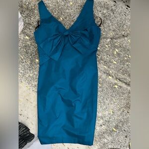 Laundry by: Shelli Segal Teal 100% Diponi Silk Bow Dress